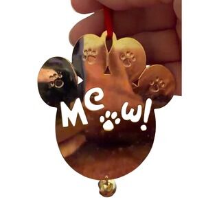 Cat Paw Meow Ornament Gold Metal Excellent Jingle Bell Red Ribbon